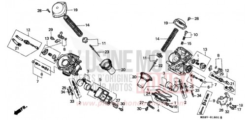 CARBURATEUR (A DEUX ETAGES) (PIECES CONSTITUTIVES) VT600CV de 1997